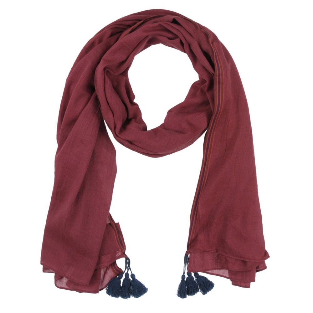 Cotton tassel oversize scarf wrap red maroon navy
